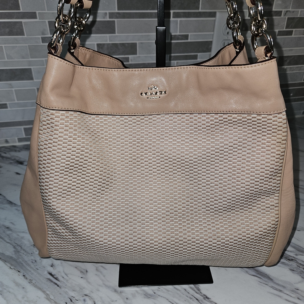Coach Pebbled Leather and Woven Tote - Soft Blush